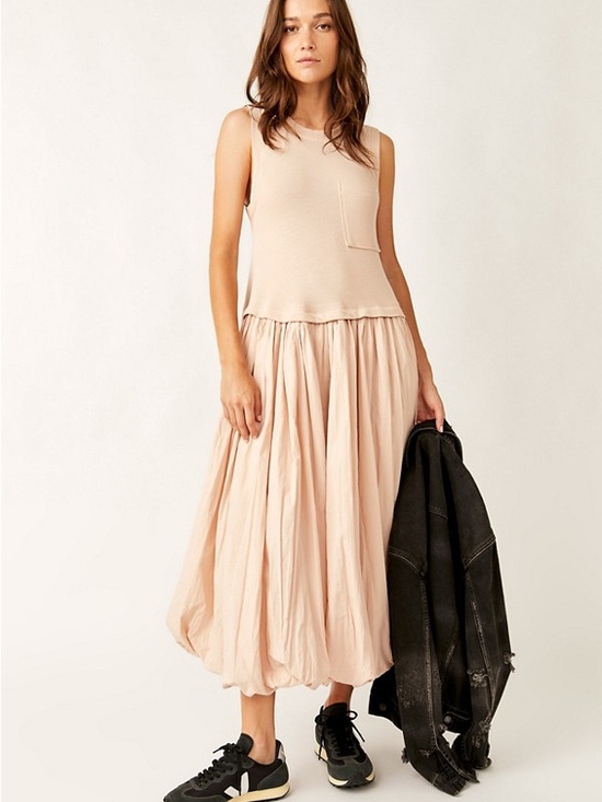 Free People Dresses & Skirts - Free People Dress Midi Cream Lilly Bubble Hem Small S